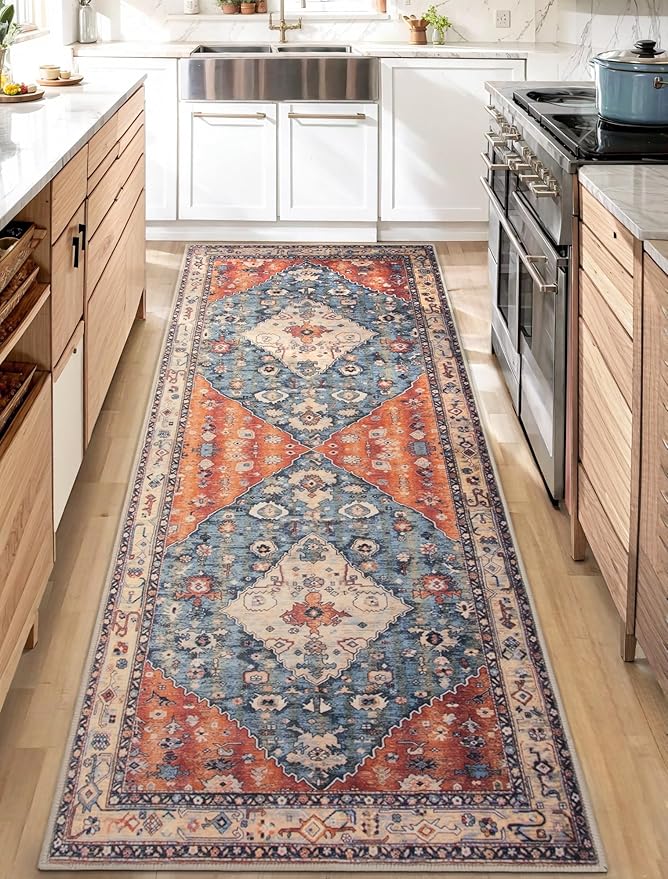 SERISSA Boho Washable Runner Rug, 2x6 Rug Non-Slip Tribal Hallway Kitchen Runner Rug Ultra Soft Print Distressed Vintage Floor Carpet for Bedroom Bathroom Laundry Living Room