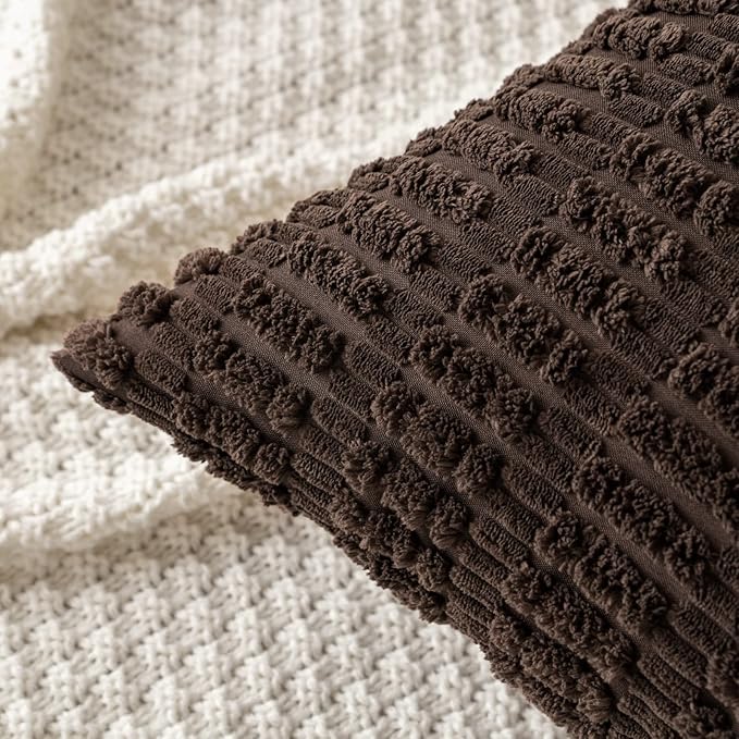 MIULEE Pack of 2 Corduroy Decorative Lumbar Throw Pillow Covers 20x12 Inch Soft Boho Striped Pillow Covers Modern Farmhouse Home Decor for Sofa Living Room Couch Bed Dark Brown