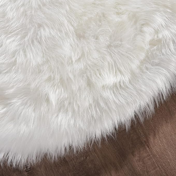 Goolela White Round Rug 4ft Circle Fluffy Fuzzy Sheepskin Rug for Bedroom Bedside Living Room Dorm Furry Shag Faux Fur Carpet