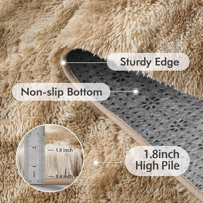 Area Rugs for Living Room, Tie-Dyed 4x6 Feet Soft Fluffy Shagg Plush Rug High Pile Indoor Modern Non-Slip Floor Carpet for Bedroom Nursery Kids Home Room Dorm Decor Aesthetic Khaki