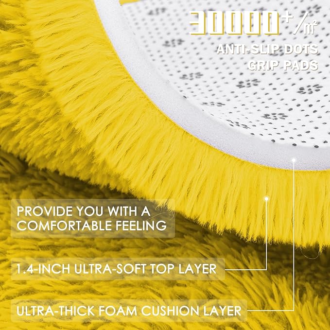 OLANLY Yellow Round Rugs for Bedroom - Machine Washable, 2 ft Circle Area Rugs for Living Room, Soft and Fluffy Shaggy Carpet for Teen Girl and Boys, Nursery Rooms, Dorms, Home Decor Aesthetic