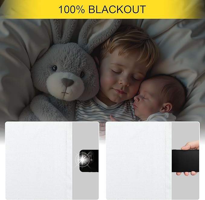 Complete Blackout Curtains White 80 Inches Long Kitchen Curtain Custom Drape for Cabin Door 2 Panels Sound Proof Draft Cold Warm Sun Blocking Modern Living Room Retro Beach Back Tab Cortinas Para Sala