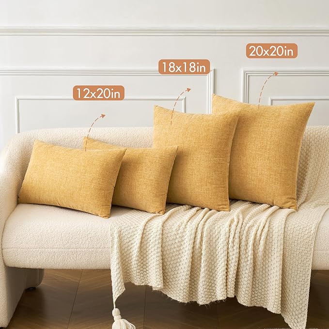MIULEE Pack of 2 Couch Throw Pillow Covers 16x16 Inch Soft Gold Chenille Pillow Covers for Sofa Living Room Spring Home Decor Couch Solid Dyed Cases