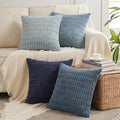 Fancy Homi Set of 4 Blue Boho Decorative Throw Pillow Covers 22x22 Inch for Couch Bed Sofa, Aesthetic Modern Bohemian Room Decor, Soft Fuzzy Cozy Corduroy Textured Coastal Blue Cushion Case 55x55cm