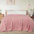 Exclusivo Mezcla King Size Flannel Fleece Blanket, Super Soft Striped Jacquard Bed Blanket, Lightweight Fuzzy Cozy for All Seasons, 90x104 Inches, Pink