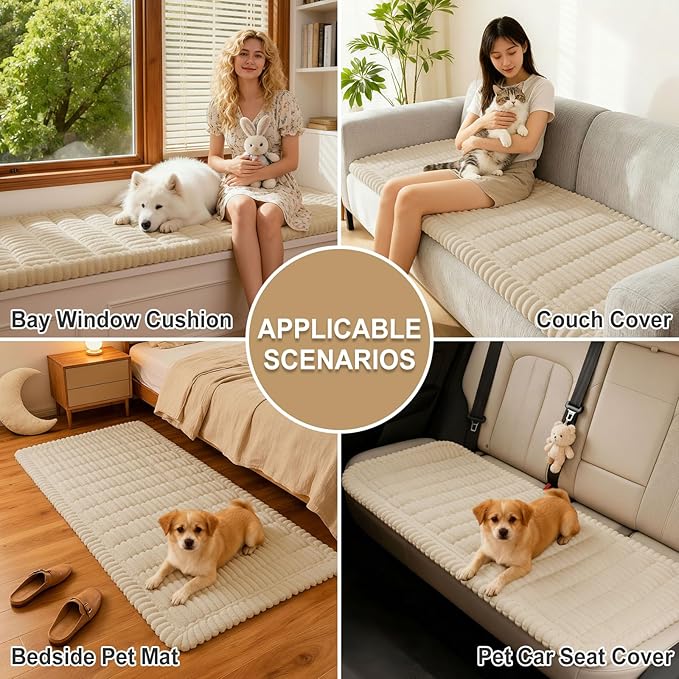 hyha Couch Covers for Dogs Washable, Non Slip Plush Dog Sofa Protectors, Fuzzy Pet Couch Covers for 3 Cushion Sofa Pet Friendly (Apricot, 27.6" x 70.9")