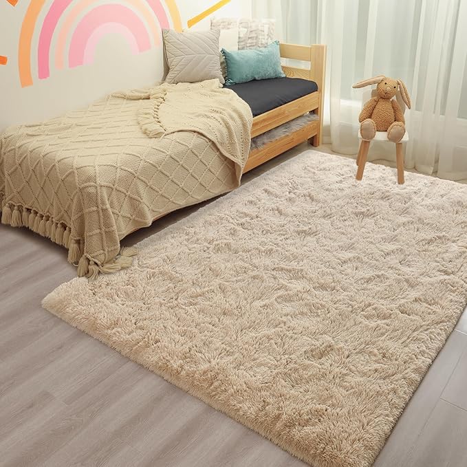 Chicrug Soft Area Rugs for Bedroom Living Room Plush Fluffy Rug 4x6 Feet, Shag Furry Area Rug Carpet Non Shedding for Nursery Children Kids Girls Room Home Decorative, Camel