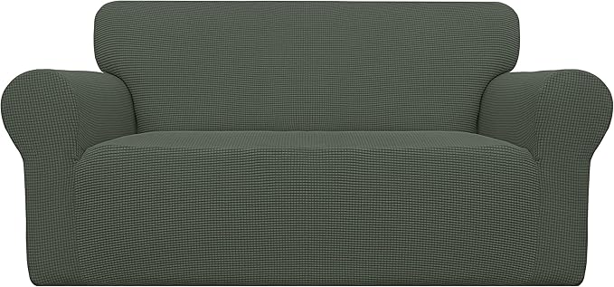 Easy-Going Stretch Oversized Loveseat Slipcover 1-Piece Sofa Cover Furniture Protector Couch Soft with Elastic Bottom for Kids Polyester Spandex Jacquard Fabric Small Checks Olive Green
