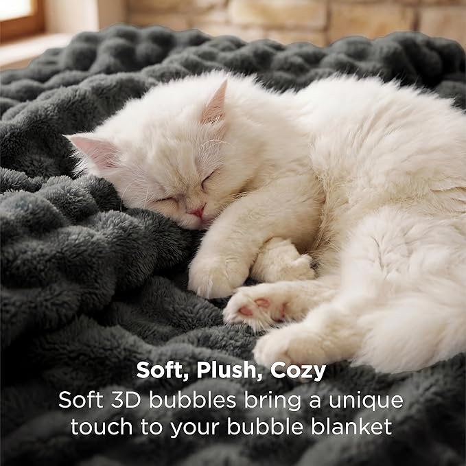 Bedsure 3D Fleece Bubble Blanket - GentleSoft Grey King Blanket for Sofa Bed Room Decor - Luxury Soft Cozy Gifts for Kids, Lightweight, All Seasons, Dark Grey, 108"×90"