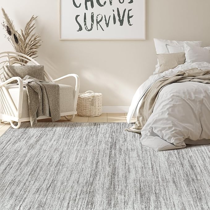 Nakagishi 6X9 Area Rugs Living Room: Washable Large Vintage Rug Neutral Non-Slip Soft Stain Resistant Indoor Carpet for Bedroom Nursery Dining Room Office Playroom - Grey-01