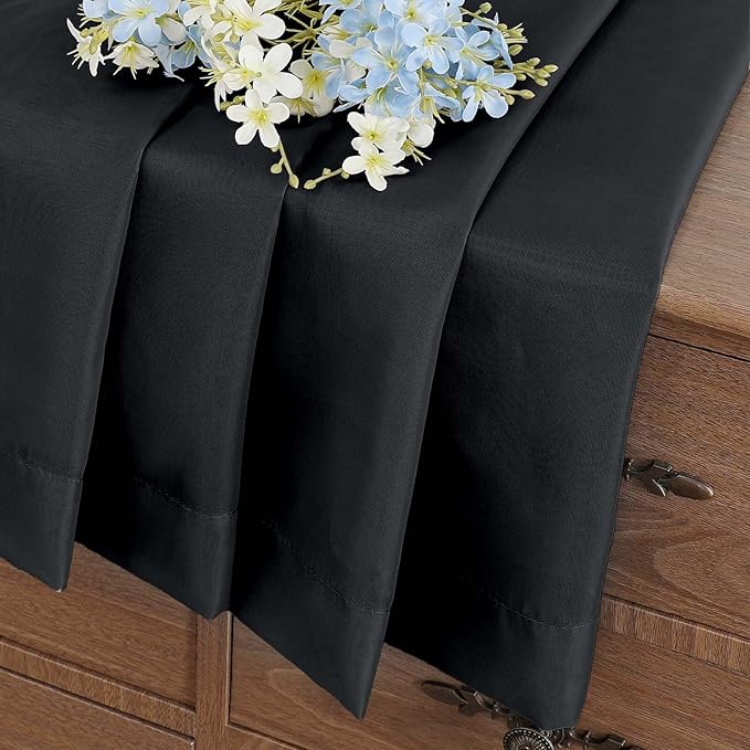 Black Valances for Windows 14 inch Length 2 Panels Set, Small Voile Sheer Curtains for Bathroom, Soft Fabric Lightweight Light Filtering Kitchen Curtains, Dual Rod Pocket, 2x42Wx14L Inches