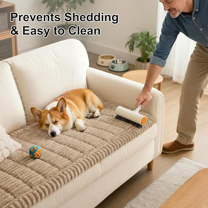 Smiry Couch Cover for Dogs Washable, Non Slip Fuzzy Pet Couch Covers for 3 Cushion Sofa Pet Friendly, Thick Soft Sofa Slipcovers Cushion Protector (Khaki, 27.6" x 47")