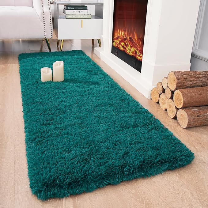 Chicrug Soft Runner Rug for Bedroom Living Room Plush Fluffy Rug 2x6 Feet, Shag Furry Runner Rug Carpet Non Shedding for Nursery Children Kids Girls Room Home Decorative, Teal
