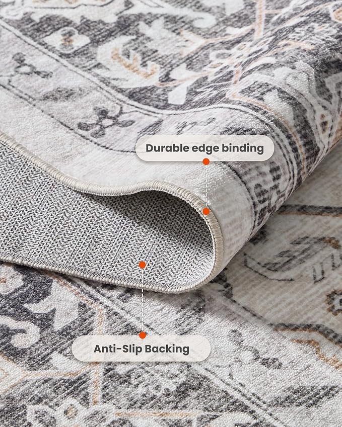 AMADA HOMEFURNISHING 9x12 Washable Area Rug, Low-Profile Large Area Rug with Non-Slip Backing & Durable Edge Binding, Vintage Large Rugs for Living Room, Bedroom & Dinning Room