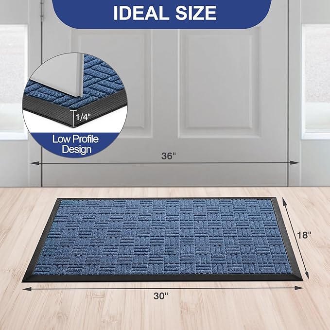 Mibao Front Door Mat, Heavy Duty Durable Welcome Mat for Outdoor Indoor, Dirt Trapper Waterproof Super Absorbent Door Mat for Entryway Outside Patio Porch, 29.5" x 17", Blue
