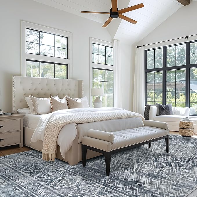 8x10 Area Rugs Washable Rug: Anti-Skid Abstract Modern Living Room Rug Soft Thin Carpets Indoor Floor Non-Shedding Carpet for Bedroom Dining Farmhouse Nursery Home Office (Blue Grey White, 8'x10')