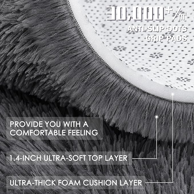 OLANLY 9x11 Machine Washable Large Area Rugs for Living Room, Bedroom, Soft Fluffy Shaggy Bedside Rug, Indoor Floor Carpet for Kids Girls and Boys, Dorms, Nursery, Home Decor Aesthetic, Grey