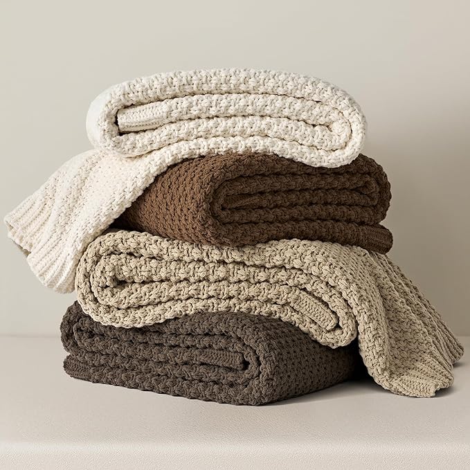 EVERGRACEHOME Chunky Chenille Knit Throw Blanket for Couch, Soft Luxurious Moss Stitch Blankets for Bed, Cozy Decorative Farmhouse Knitted Throws for Sofa, Sand Dune, 60" x 80"