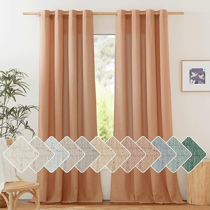 NICETOWN Flax Linen Burnt Orange Curtains 120 inches Long, Grommet Thick Linen Blend Privacy Added with Light Filtering Window Treatments for Bedroom/Living Room, W55 x L120, Set of 2
