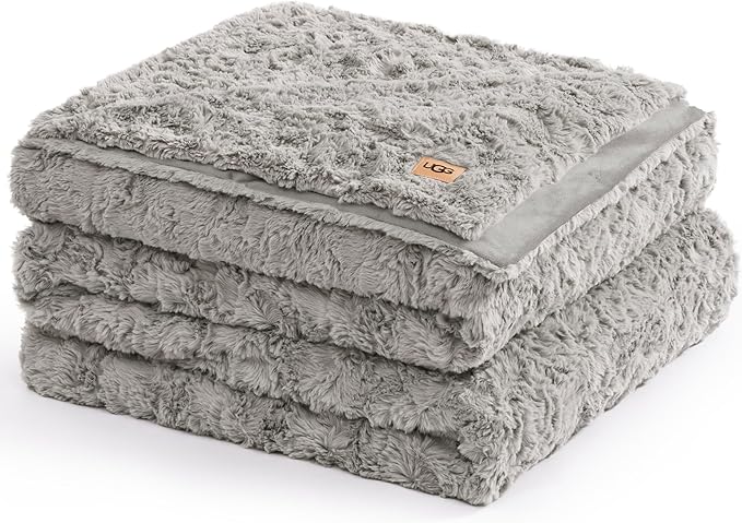 UGG Adalee Faux Fur Full/Queen Blanket, Double-Sided Fluffy Blanket, Cozy Oversized Throw for Couch, Washable Bedding for Full or Queen Bed, Luxury Home Decor, 90" x 90", Seal Grey