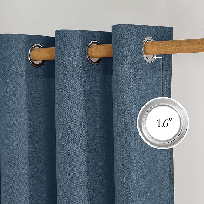 NICETOWN Semi Sheer Flax Linen Navy Blue Curtains 96 inches Long, Grommet Thick Linen Curtains Privacy Added with Light Filtering Window Treatments for Bedroom, W55 x L96, 2 Panels