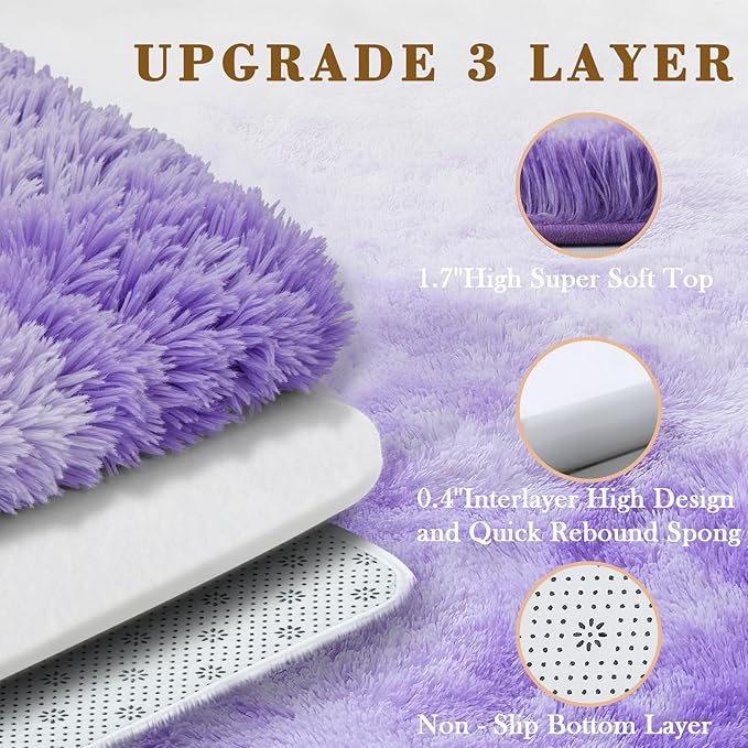 Rugs for Living Room 6x9, Alfombras para Salas Shag Large Plush Soft Area Rug, Shaggy Carpets for Bedroom, Kids Boys Girls Home Decor Aesthetic (Purple Starry, 6x9 Feet)