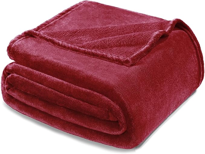 Exclusivo Mezcla Fleece Blanket King Size for Bed, Super Soft and Warm, All Season, Cozy, Plush, Lightweight, 90x104 Inches, Deep Red