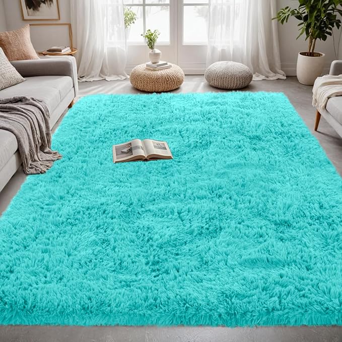 5x7 Area Rugs for Living Room Rug: Soft Fluffy Shag Teal Blue Rugs for Bedroom, Non-Slip Large Fuzzy Plush Rug Indoor Floor Carpet for Nursery Kids Boys Girls Room, Dorms, Playroom, Modern Home Decor