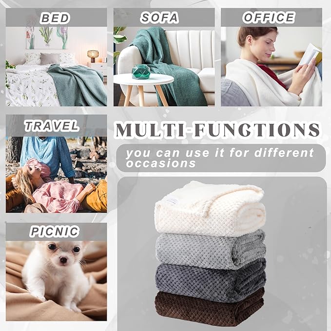 Newwiee 4 Pcs Flanne Fleece Throw Blanket for Bed Couch Large 3D Waffle Textured Soft Blanket Winter Warm Lightweight No Shedding No Pilling Decorative Throw, 50x60 Inch(Gradient Gray)