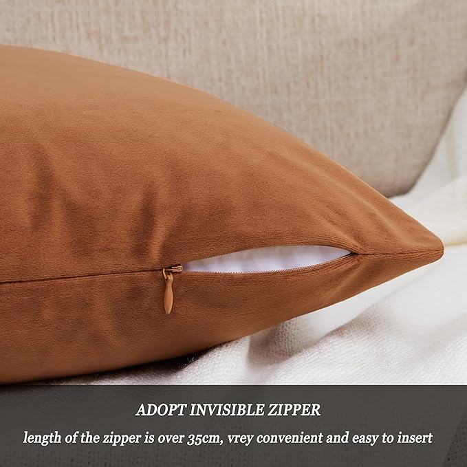 GIGIZAZA Pillow Covers 20x20 Velvet Decorative Pillows Sofa Couch Throw Pillow Covers Dark Burnt Orange Pack of 2 Cushion Covers