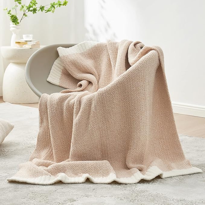 Snuggle Sac Heather Throw Blanket for Couch, Reversible Super Soft Blankets Warm Cozy Knit Fuzzy Plush Lightweight for Sofa, Bed, Camping, Picnic (Heather Beige, Throw-XL(50"x 70"))
