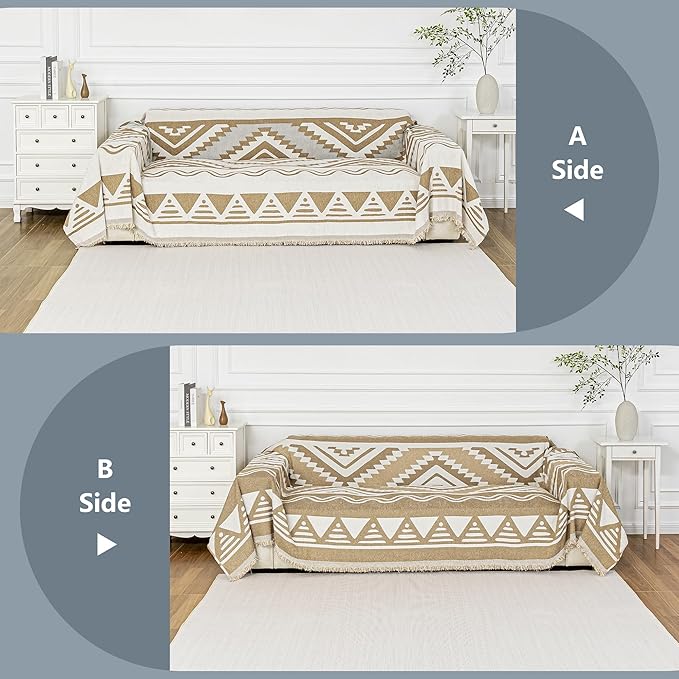 MYSKY HOME Couch Cover for Sectional Sofa Set for Dog Cat Pets Couch Cover 3 Seat Sofa Chenille Boho Geometric Furniture Sofa Cover Washable Couch Protector Multi-Use Couch Covers Blanket,71" X134"