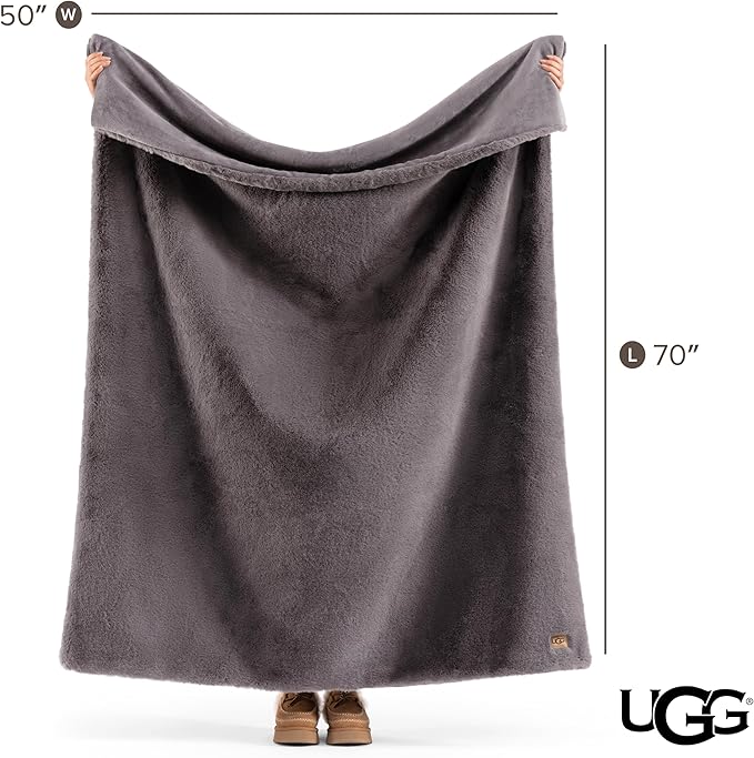 UGG Euphoria Faux Fur Throw Blanket, Oversized Soft Throw for Bed or Couch, Luxury Bedroom Decor, Plush Blankets, Machine Washable, 50-inch x 70-inch, Charcoal Grey