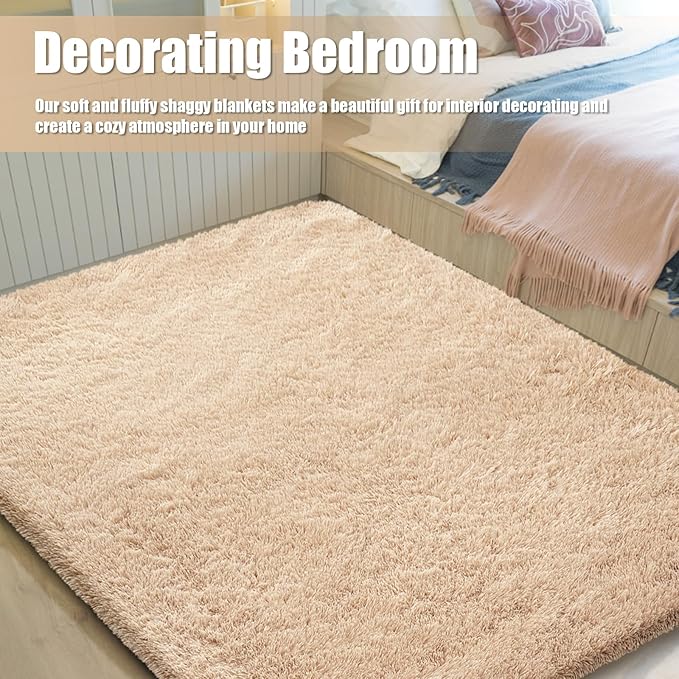 9x12 Fluffy Area Rugs for Living Room,Large Fuzzy Shag Area Rug for Bedroom,Beige Soft Non-Shedding Indoor Plush Carpet for Kids Bedroom Nursery Home Decor