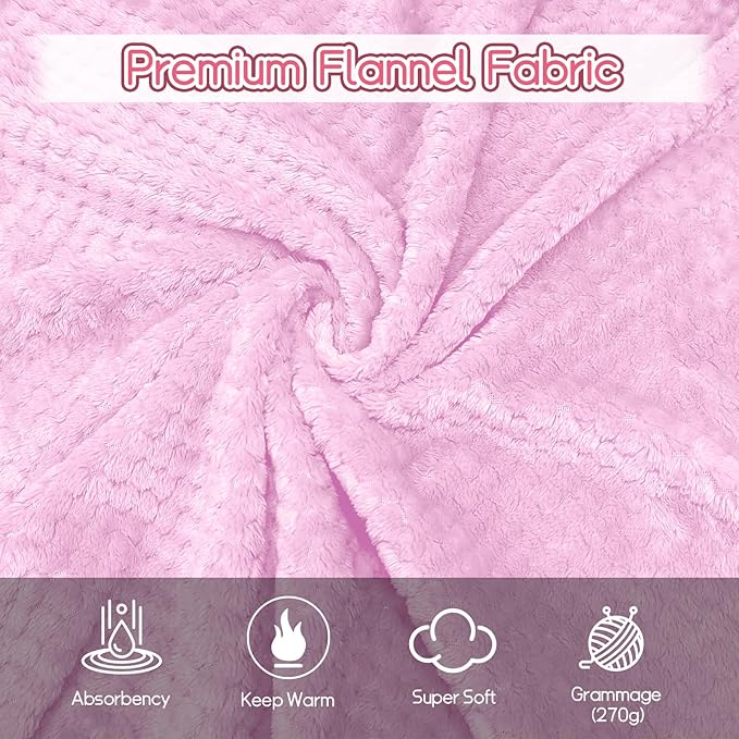 4 Pack Fleece Throw Blankets 50x60 Inches - Oeko-Tex Certified 100, 270 GSM Ultra Soft Plush for Bed, Couch and Cozy Gifts. 3D Waffle Texture, No Shedding No Pilling All Season (Pink)
