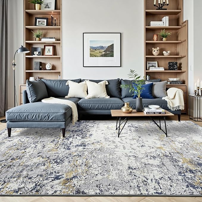 Toneed Abstract Area Rug Modern Washable Rug Soft Non Slip Rug Low Pile for Bedroom Living Room Dining Room Blue 5x7 Feet