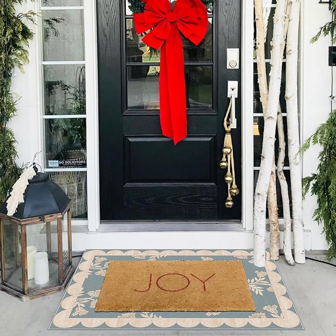 Front Door Mat Outside Entrance - 2x3 Floral Non-Slip Washable Doormat Indoor Outdoor Mat Blue Retro Farmhouse Scalloped Entry Rug Small Throw Rugs for Entryway Kitchen Front Porch Decor