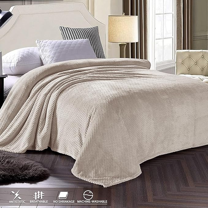 Exclusivo Mezcla Fleece Throw Blanket Extra Large, Super Soft and Warm Blankets for Couch, Sofa and Bed Waffle Textured, Cozy, Fuzzy and Lightweight (Tan, 50x70 Inches)