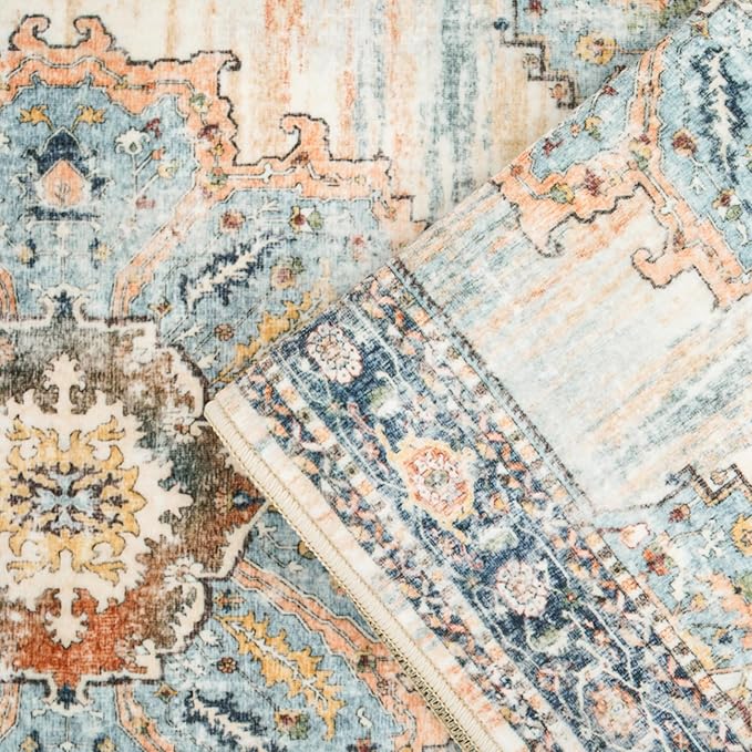 3x10 Hallway Washable Runner Rug: Kitchen Rugs Entryway Runners Soft Floor Mat Non Slip Indoor Carpet for Bathroom Living Room Bedroom (Blue, 3x10)