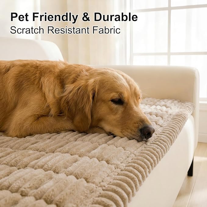 Smiry Couch Cover for Dogs Washable, Non Slip Fuzzy Pet Couch Covers for 3 Cushion Sofa Pet Friendly, Thick Soft Sofa Slipcovers Cushion Protector (Khaki, 27.6" x 47")