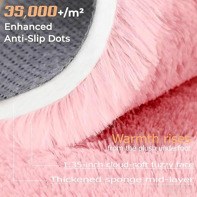 5x7 Area Rug for Living Room: Fluffy Shag Soft Washable Rugs Fuzzy Plush Indoor Carpet for Bedroom Nursery Playroom Dorm Kids Girls Boys Room (Pink, 5'x7')