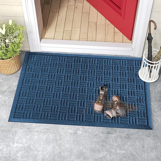 Mibao Front Door Mat Indoor Outdoor Entrance, Dirt Trapping Welcome Mats, Non-Slip Doormats, Low Profile Front Entryway, 36" x 24", Blue