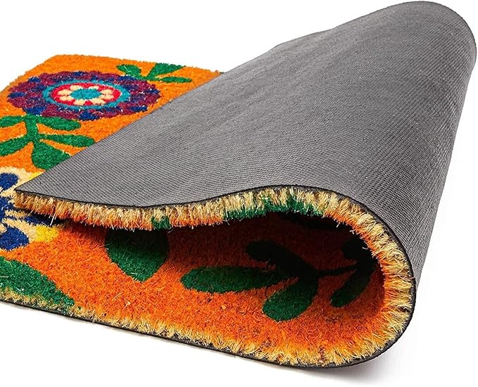 Juvale Floral Coir Door Mat - 17 x 30 in, Natural & Modern - Outdoor Welcome Mat for Front Door & Patio with PVC Backing
