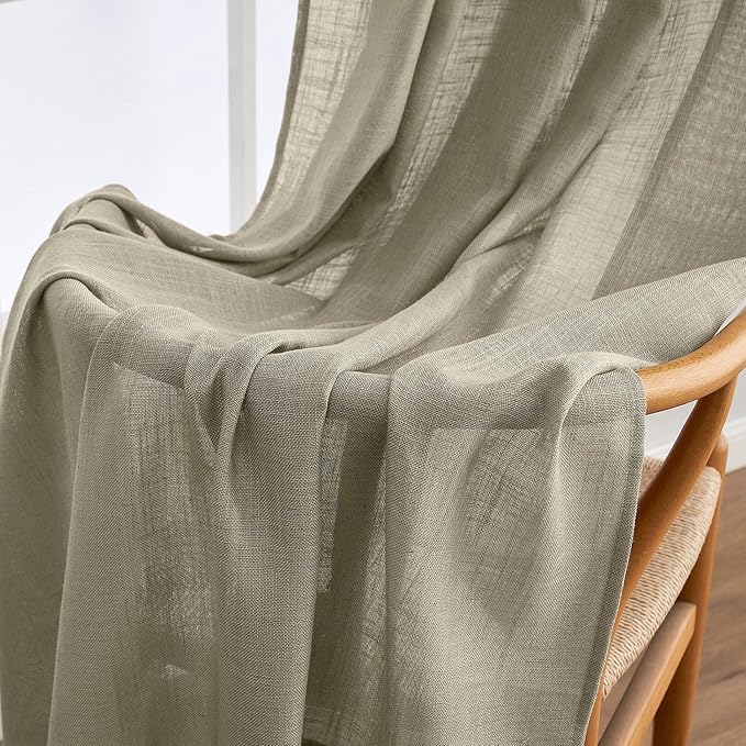 MIULEE Oatmeal Linen Curtains 72 Inch Length 2 Panels for Bedroom Living Room, Soft Thick Linen Textured Natural Window Drapes Semi Sheer Light Filtering Back Tab Rod Pocket Burlap Look Decor