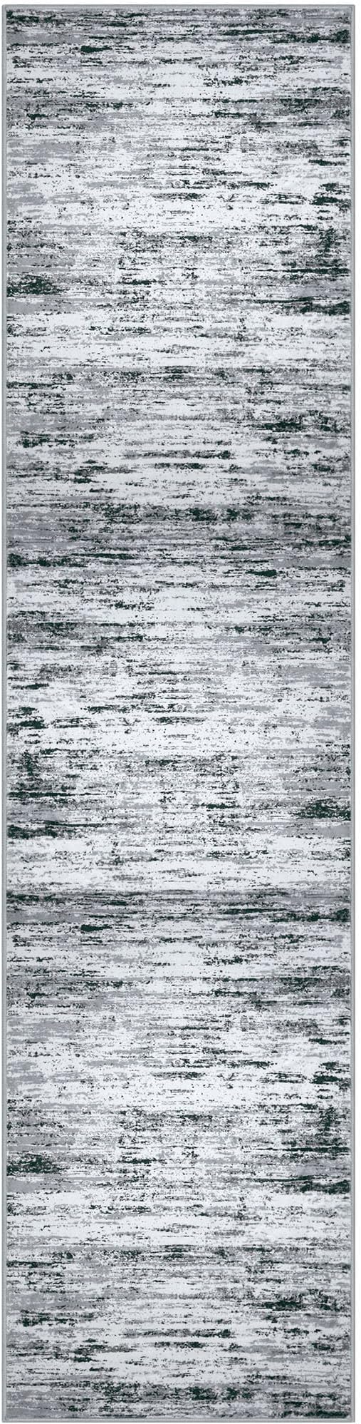Lansny Modern Abstract Hallway Runner Rug, Black Grey White White Washable Kitchen Runner Non-Slip Soft 2x8 Runner Rug Thin Print Faux Wool Carpet for Entryway Bedroom Laundry Room Indoor Home Decor