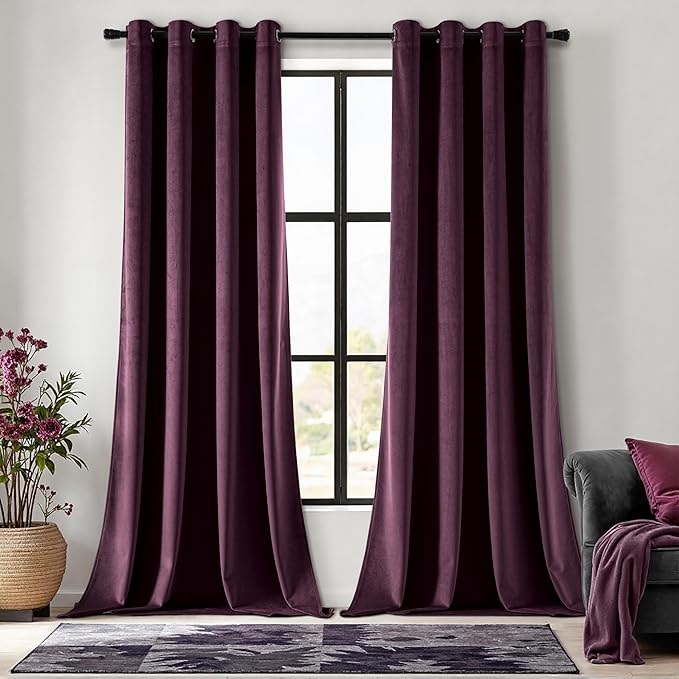 MIULEE Velvet Curtains Purple Orchid Elegant Grommet Thermal Insulated Soundproof Room Darkening Curtains/Drapes for Classical Living Room Bedroom Decor 52 x 90 Inch Set of 2
