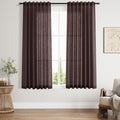 Coffee Brown Linen Curtains 63 Inches Long for Bedroom Back Tab Filters Light Protects Privacy Sheer Modern Farmhouse Coastal Decor Cotton Texture Gauze for Bathroom, 2 Panels