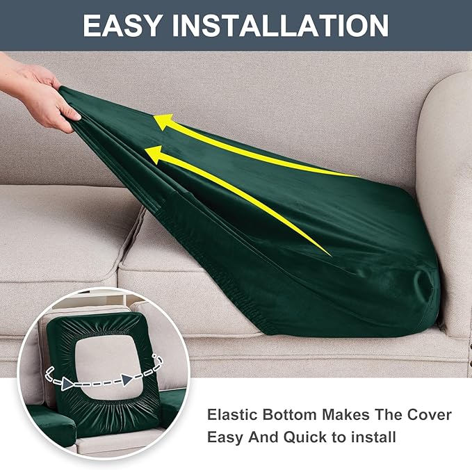 Couch Cover 3-Piece Elastic Velvet Couch Cushion Covers & Chaise Slipcovers for L-Shaped Sofas, Sofa Seat Covers Washable, Soft Cover for Couches (2 Seater + Chaise, Christmas Green)