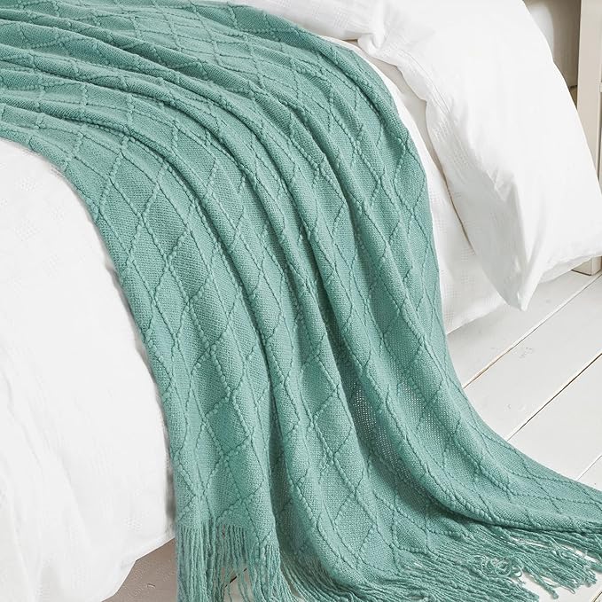 BOURINA Throw Blanket Textured Solid Soft Sofa Throw Couch Cover Knitted Decorative Blanket, 60 inchx80 inch Dark Cyan