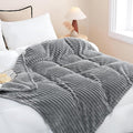 Grey Fleece Throw Blanket 90”×90” for Couch Sofa Bed,Super Soft Cozy Plush Microfiber Flannel Blanket with Stripes Design Lightweight for Adults,Woman,Girls